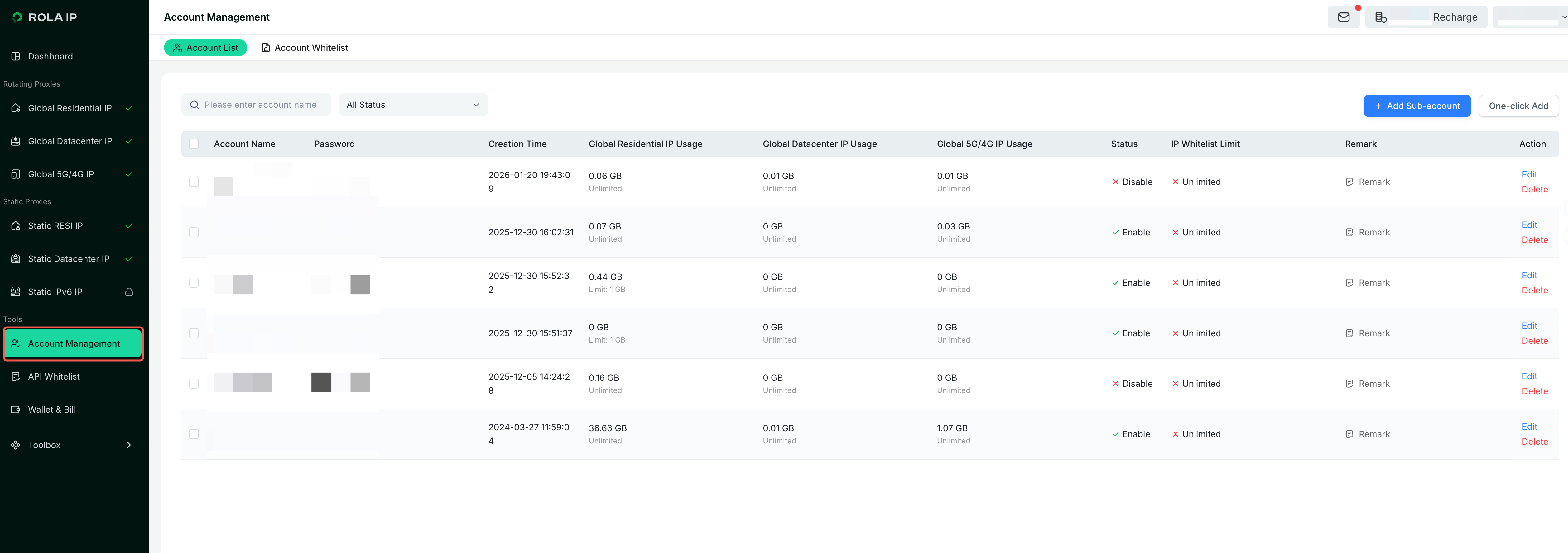 Account list