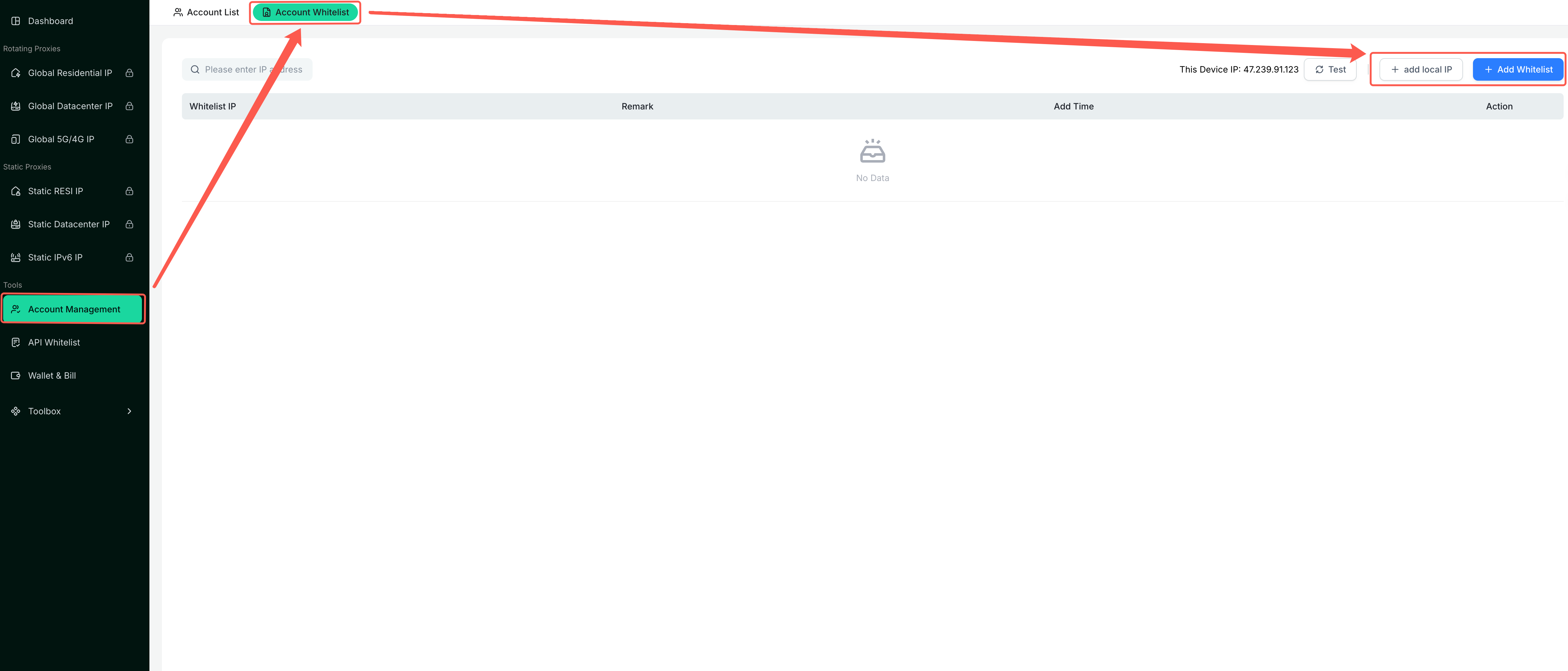 Add account whitelist IP