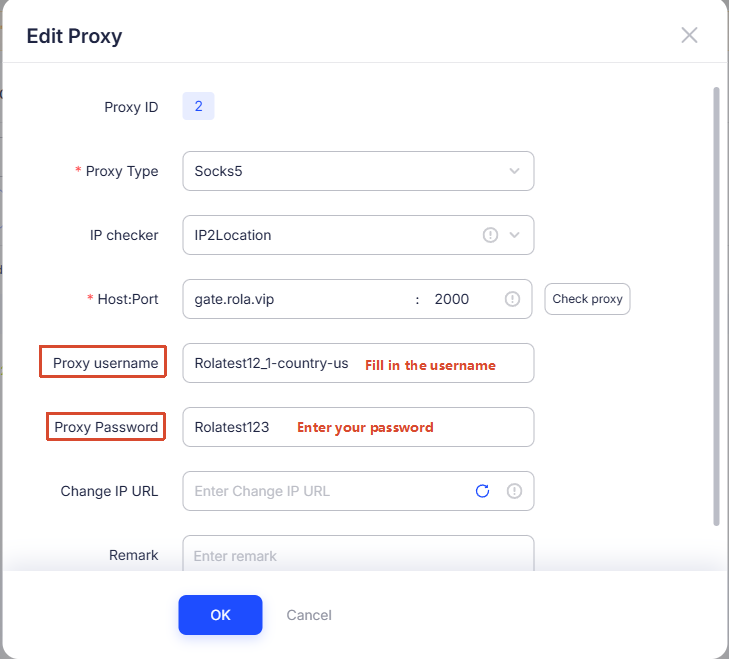 Fill in Proxy Information