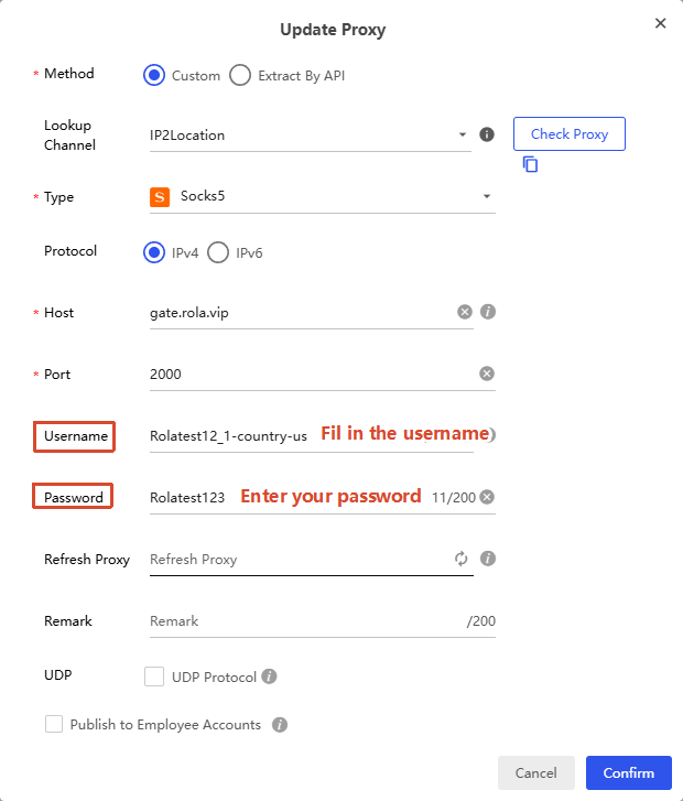 Fill in Proxy Information
