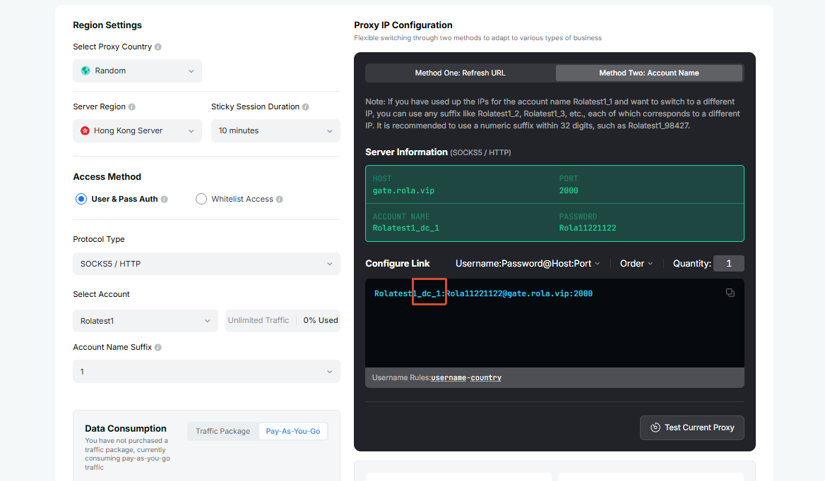 Datacenter settings: account name with the _dc marker