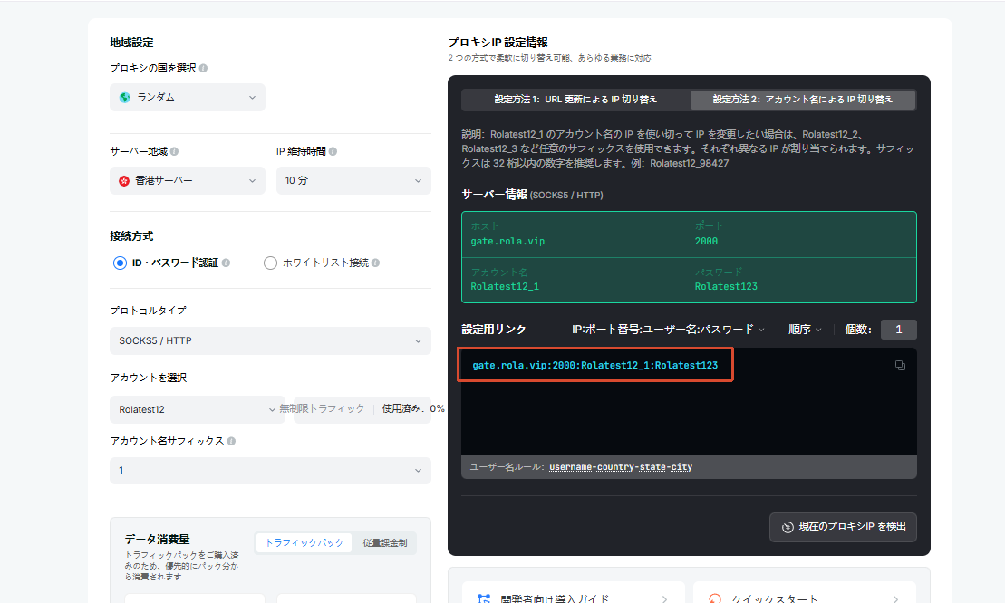 設定ページでホスト、ポート、ユーザー名、パスワードを確認してコピー