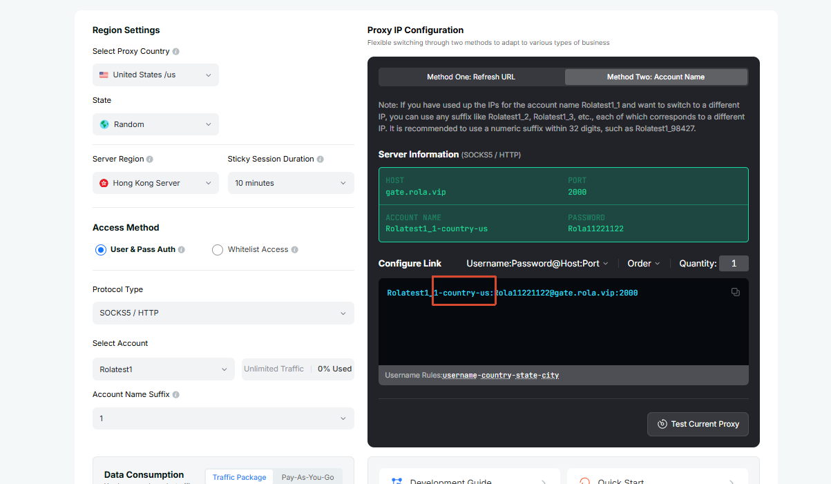 Enter the account name (add country to target a region) on the settings page and copy the generated details